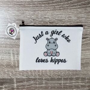 Just a Girl Who Loves Hippos Make Up Bag - Hippo Cosmetic Bag - Brand New